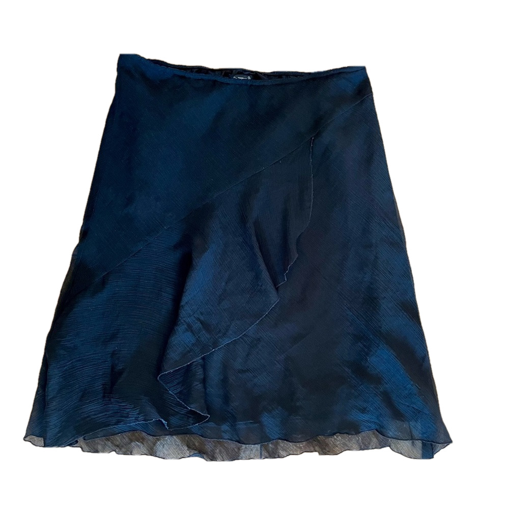 Vintage Reitmans Black Chiffon Faux-Wrap A-Line Ruffle Skirt Size 9